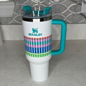 Stanley White and Teal Mug with Colorful Stripes